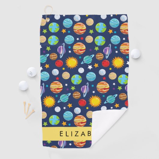 Weltraummuster, Planeten, Sterne, Kosmos, Ihr Name Golfhandtuch (Insitu)