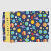 Weltraummuster, Planeten, Sterne, Kosmos, Ihr Name Golfhandtuch (Horizontal)