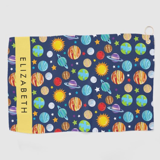 Weltraummuster, Planeten, Sterne, Kosmos, Ihr Name Golfhandtuch (Horizontal)
