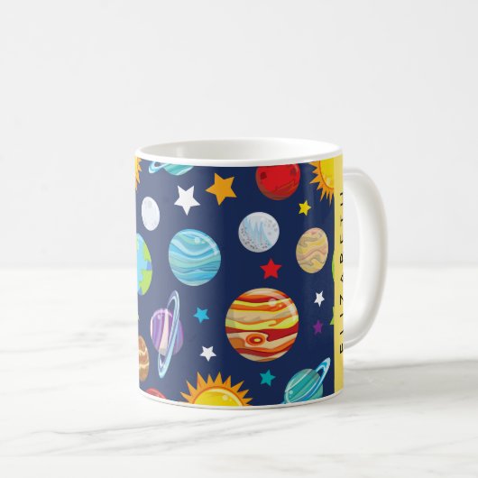 Weltraummuster, Planeten, Sterne, Kosmos, Ihr Name Kaffeetasse (VorderseiteRechts)