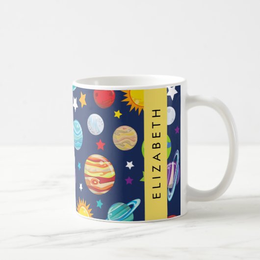 Weltraummuster, Planeten, Sterne, Kosmos, Ihr Name Kaffeetasse (Rechts)
