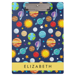 Weltraummuster, Planeten, Sterne, Kosmos, Ihr Name Klemmbrett