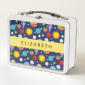 Weltraummuster, Planeten, Sterne, Kosmos, Ihr Name Metall Brotdose (Vorderseite)