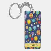 Weltraummuster, Planeten, Sterne, Kosmos, Ihr Name Schlüsselanhänger (Vorderseite links)