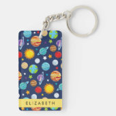 Weltraummuster, Planeten, Sterne, Kosmos, Ihr Name Schlüsselanhänger (Rückseite)