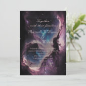 Weltraumnebel Lila Galaxie Einladung (Stehend Vorderseite)