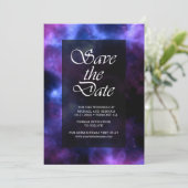 Weltraumnebel Lila Galaxie Hochzeit Save The Date (Stehend Vorderseite)