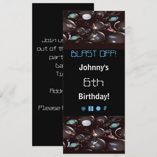 WeltraumParty Einladungen (Vorne/Hinten)
