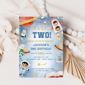 Weltraumplaner 2. Geburtstags-Party Einladung