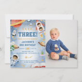 Weltraumplaner 3. Geburtstag Party Foto Einladung (Vorderseite)