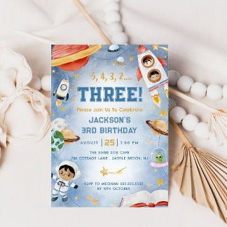 Weltraumplaner 3. Geburtstag Party Foto Einladung