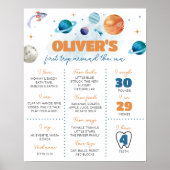 Weltraumplaner Erste Geburtstags-Meilenstein-Zeich Poster (Vorne)