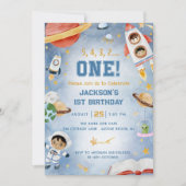 Weltraumplaner erste Geburtstagsparty Einladung (Vorderseite)