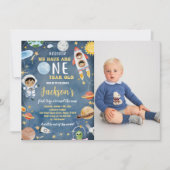 Weltraumplaner Erste Geburtstagsparty Foto Einladung (Vorderseite)