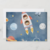 Weltraumplaner Erste Geburtstagsparty Foto Einladung (Rückseite)