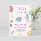 Weltraumplaneten 2. Geburtstagsmädchen Einladung (Stehend Vorderseite)