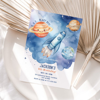 Weltraumplaneten abbrechen Geburtstagsparty Einladung