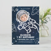 Weltraumplaneten Astronaut 1. Geburtstag Einladung (Stehend Vorderseite)