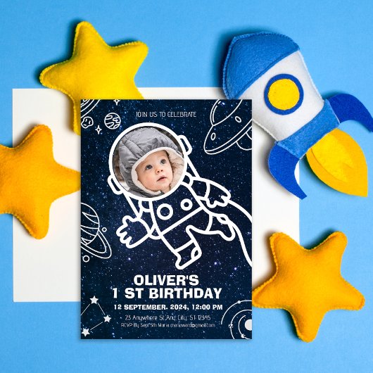 Weltraumplaneten Astronaut 1. Geburtstag Einladung