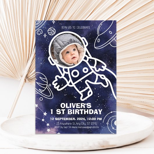 Weltraumplaneten Astronaut 1. Geburtstag Einladung
