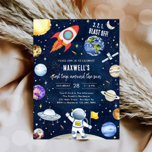 Weltraumplaneten Astronaut Jungen Geburtstag Einladung
