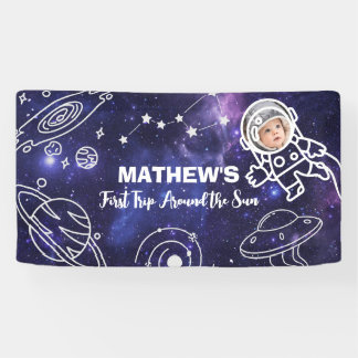 Weltraumplaneten Astronauten 1. Geburtstag Junge Banner