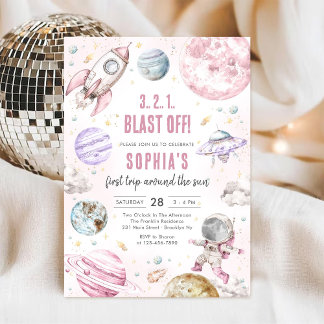 Weltraumplaneten Astronautin Geburtstag Einladung