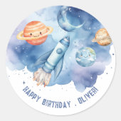 Weltraumplaneten Boy Birthday Party Runder Aufkleber (Vorderseite)