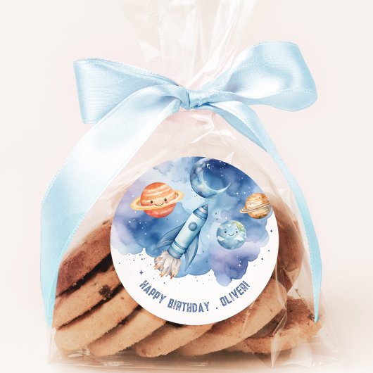 Weltraumplaneten Boy Birthday Party Runder Aufkleber