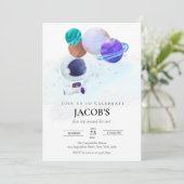 Weltraumplaneten Einladung zum ersten Geburtstag (Stehend Vorderseite)