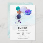 Weltraumplaneten Einladung zum ersten Geburtstag (Vorne/Hinten)