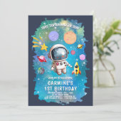Weltraumplaneten Erste Reise 1. Geburtstag Einladung (Stehend Vorderseite)