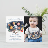 Weltraumplaneten Foto 1. Geburtstag Einladung (Stehend Vorderseite)