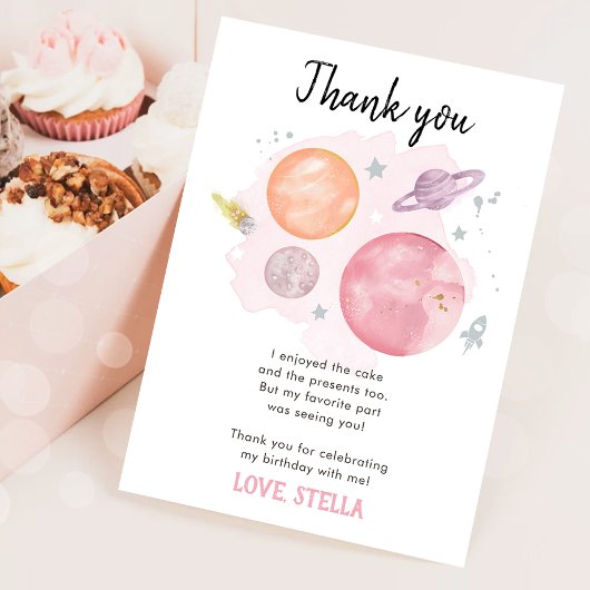 Weltraumplaneten Galaxy Girl Pink Vielen Dank Einladung