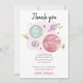 Weltraumplaneten Galaxy Girl Pink Vielen Dank Einladung (Vorderseite)