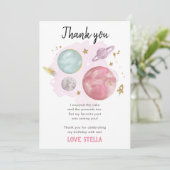 Weltraumplaneten Galaxy Girl Pink Vielen Dank Einladung (Stehend Vorderseite)
