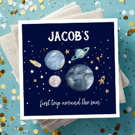 Weltraumplaneten Galaxy Gold Blue Boy Geburtstag Serviette