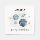 Weltraumplaneten Galaxy Gold Blue Boy Geburtstag Serviette (Vorderseite)