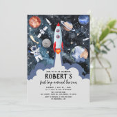 Weltraumplaneten Geschlecht neutraler 1. Geburtsta Einladung (Stehend Vorderseite)