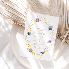 Weltraumplaneten - Girls Gold 1. Geburtstag Einladung