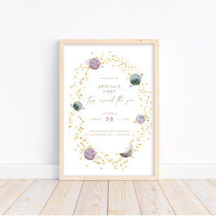 Weltraumplaneten - Girls Gold 1. Geburtstag Poster
