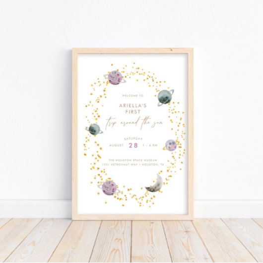 Weltraumplaneten - Girls Gold 1. Geburtstag Poster