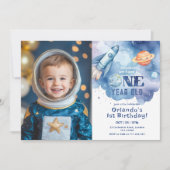 Weltraumplaneten Junge 1. Foto Einladung (Vorderseite)