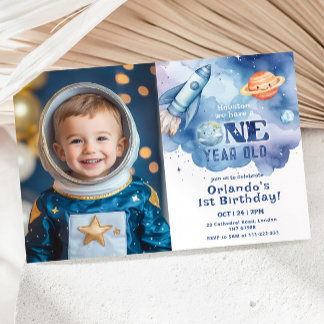 Weltraumplaneten Junge 1. Foto Einladung