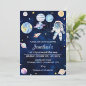 Weltraumplaneten Junge 1. Geburtstag Einladung (Stehend Vorderseite)