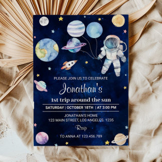 Weltraumplaneten Junge 1. Geburtstag Einladung