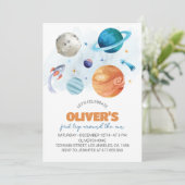 Weltraumplaneten Junge 1. Geburtstag Einladung (Stehend Vorderseite)