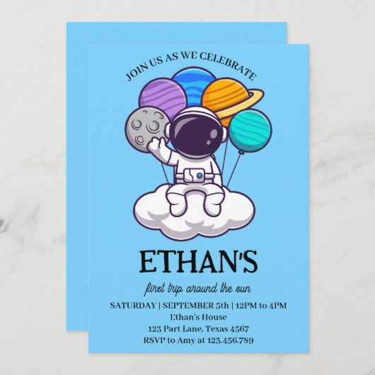 Weltraumplaneten Junge 1. Geburtstag Party Einladung (Vorne/Hinten)