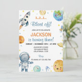 Weltraumplaneten Junge Galaxy Geburtstagseinladung Einladung (Stehend Vorderseite)