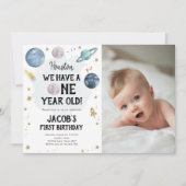 Weltraumplaneten Junge zum ersten Geburtstag Einla Einladung (Vorderseite)